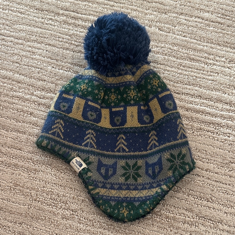 The North Face Kids Baby Blue & Green Winter Beanie, 6-24months